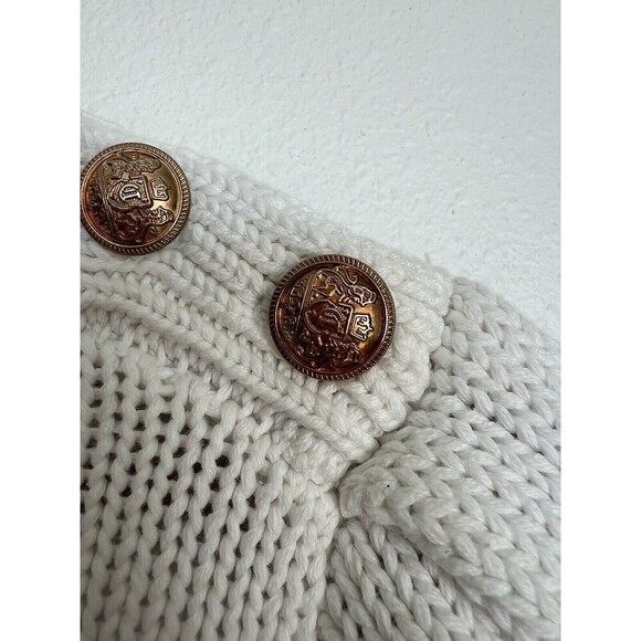 ENGLISH FACTORY Striped Short Puff Sleeve Sweater Buttons Navy Coastal S Preppy - Picture 9 of 14